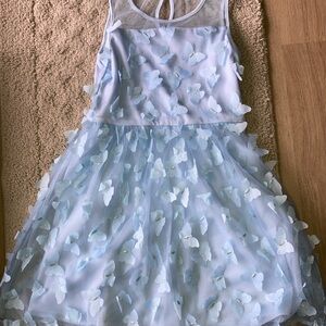 Light Blue Sleeveless Dress with Floral Appliqué